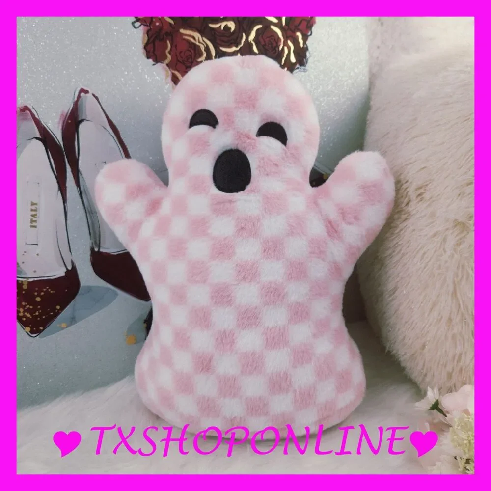 💗👻Pink ghost shaped sherpa plush throw pillow👻💗